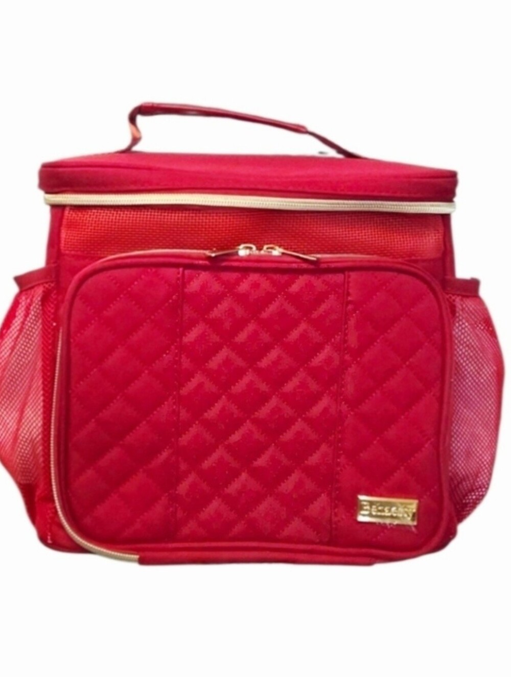 BEHAESTY Red Women’s Organizer Travel Makeup Tote w/ Gold Hardware NWOT